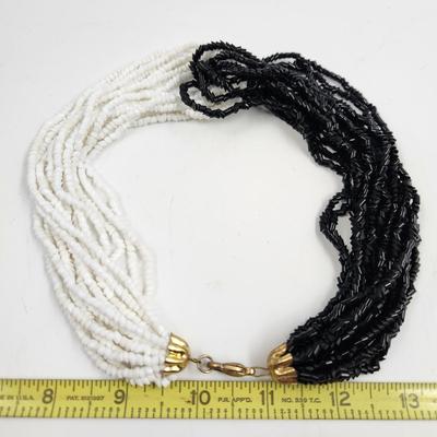 VINTAGE BLACK & WHITE SEED BEAD LAYERED NECKLACE