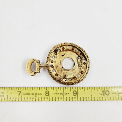 VTG SIGNED BSK LIMOGES MADE IN FRANCE FEMALE FIGURAL WATCH STYLE BROOCH