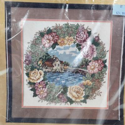 NEW SOMETHINGS SPECIAL - COTTAGE W/ FLORAL WREATH NEEDLEPOINT