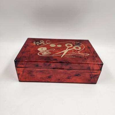 VINTAGE TORTOISE SHELL COLORED SEWING BOX