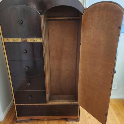 Antique Vintage Armoire 5 Drawers with Closet