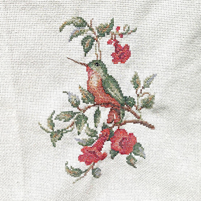 2 Completed Hand Stitched Cross Stitch Squares