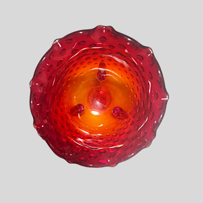 Vintage Amberina Ruffle Edge Hobnail Tri-Footed Candy Dish