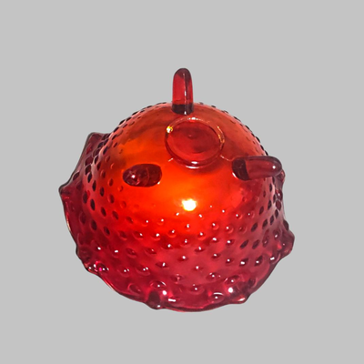 Vintage Amberina Ruffle Edge Hobnail Tri-Footed Candy Dish