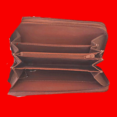 Women's Vintage Mundi Brown Leather Double Zip Around Wallet