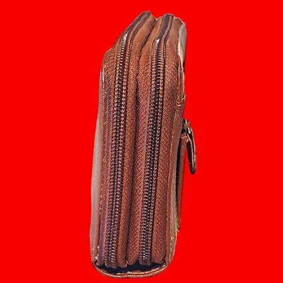 Women's Vintage Mundi Brown Leather Double Zip Around Wallet