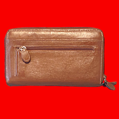 Women's Vintage Mundi Brown Leather Double Zip Around Wallet