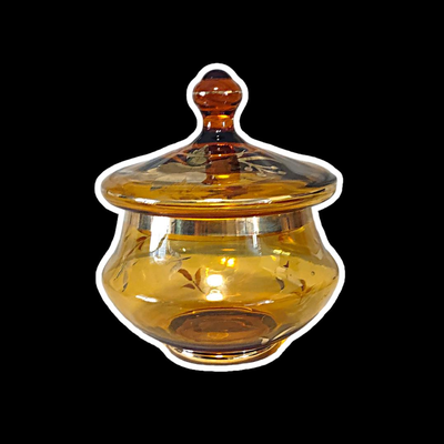 Vintage Amber Glass Covered Candy Dish