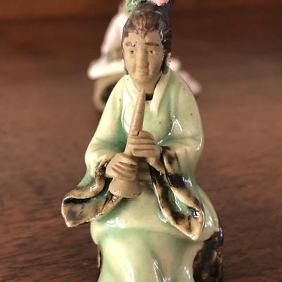 Chinese mudman/mudwoman glazed art pottery bonsai clay figurine
