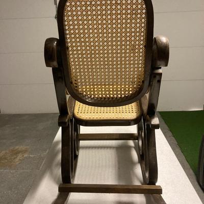 Vintage Childâ€™s wood rocker cane seat and back
