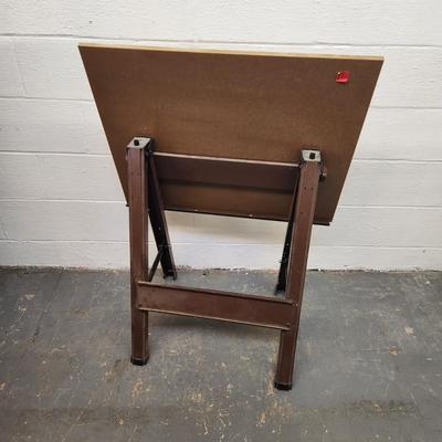 VINTAGE METAL AND WOOD TOP DRAFTING TABLE