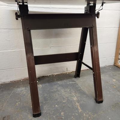 VINTAGE METAL AND WOOD TOP DRAFTING TABLE