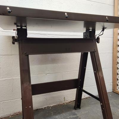 VINTAGE METAL AND WOOD TOP DRAFTING TABLE