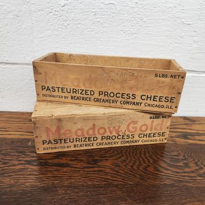 ANTIQUE WOODEN MEADOW GOLD CHEESE BOXES