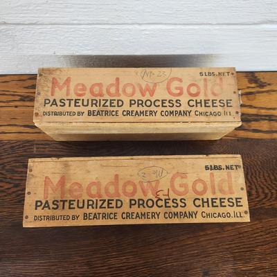 ANTIQUE WOODEN MEADOW GOLD CHEESE BOXES