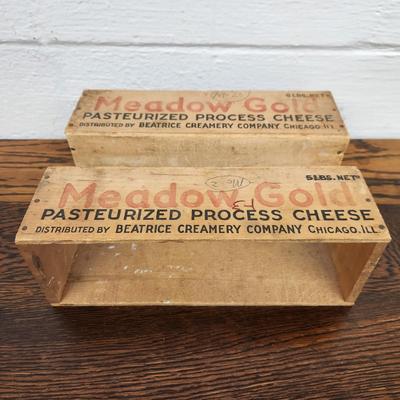 ANTIQUE WOODEN MEADOW GOLD CHEESE BOXES