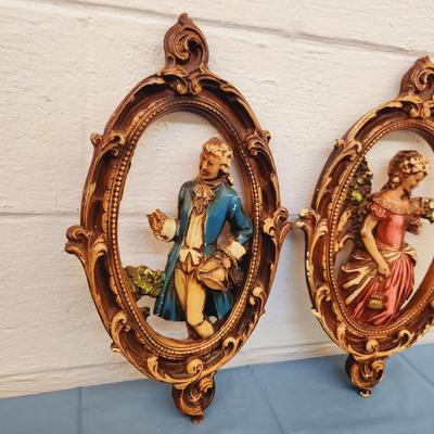 VINTAGE PLASTER OF PARIS FOAM RELIEF MAN & WOMAN WALL HANGING