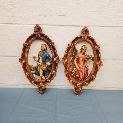 VINTAGE PLASTER OF PARIS FOAM RELIEF MAN & WOMAN WALL HANGING