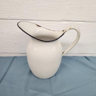 LARGE ENAMEL WARE PITCHER