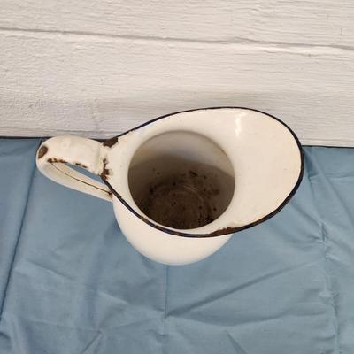 LARGE ENAMEL WARE PITCHER