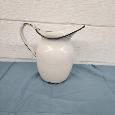 LARGE ENAMEL WARE PITCHER