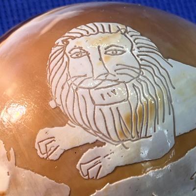 CARVED ETCHED LION SEASHELL