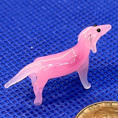TEENY TINY BLOWN GLASS DOG PINK GLASS