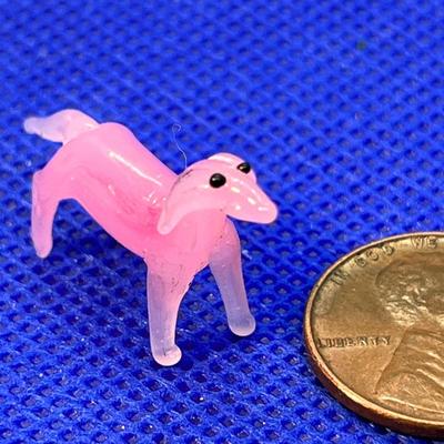 TEENY TINY BLOWN GLASS DOG PINK GLASS