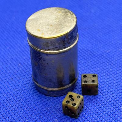 ANTIQUE MINI DICE IN METAL CONTAINER