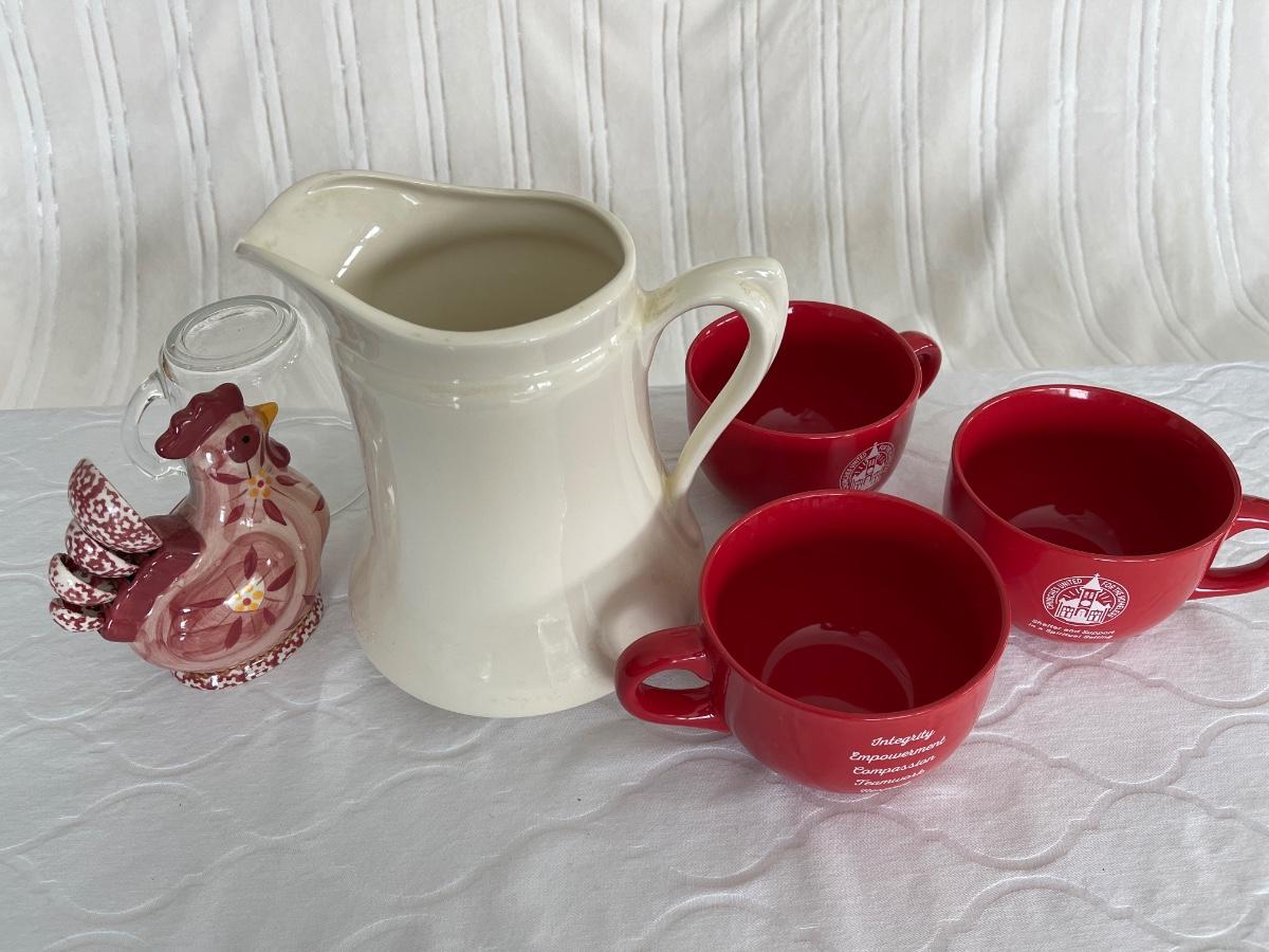 Measuring spoons red soup cups pitcher