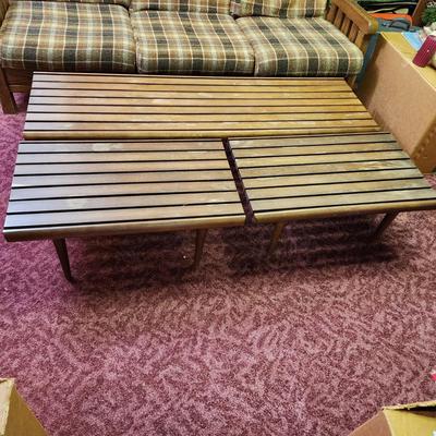 Mid Century MCM Slatted Bench Coffee Table  & 2 End Tables made in  Yugoslavia