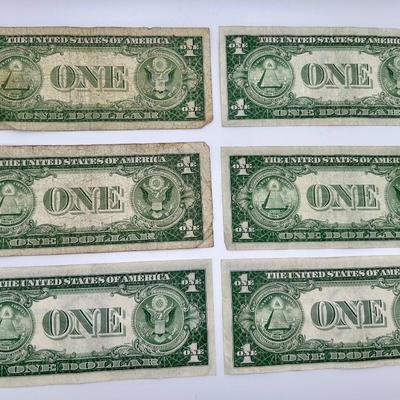 6 1935 D-E Blue Seal $1 Silver Certificates