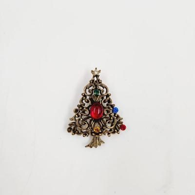 VINTAGE JJ JEWELED CHRISTMAS TREE PIN