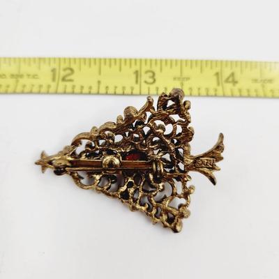 VINTAGE JJ JEWELED CHRISTMAS TREE PIN