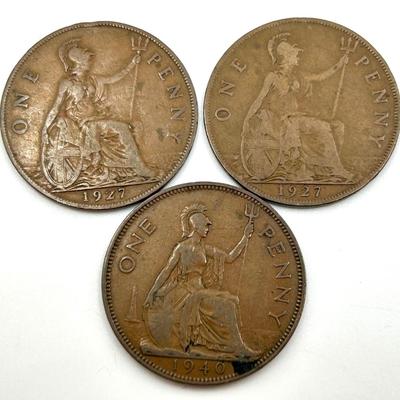 3 British Pennies 1927 and 1940