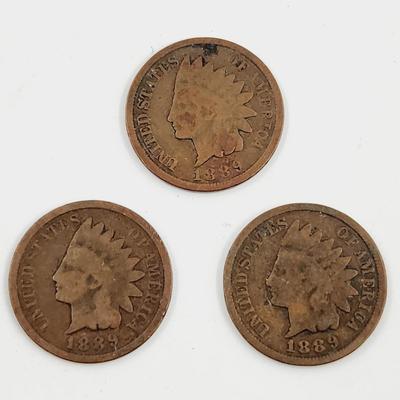 3 - 1889 INDIAN HEAD PENNIES