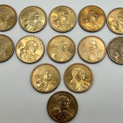 13 2000-P Sacagawea Dollar Coins