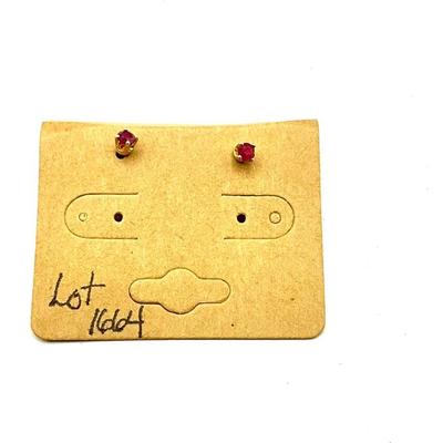 1664 14k Yellow Gold 4 prong Ruby Pierced Earrings