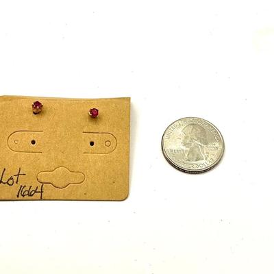 1664 14k Yellow Gold 4 prong Ruby Pierced Earrings