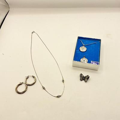 1665 Sterling Silver Necklace, Medal, Earring, Pin Jewelry Lot
