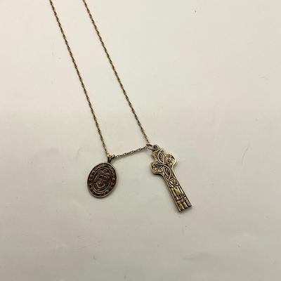 1669 14k & 9 k Cross Yellow Gold Ladies Celtic Cross and School Charm