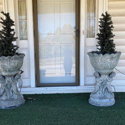Pair angel-cherub planters