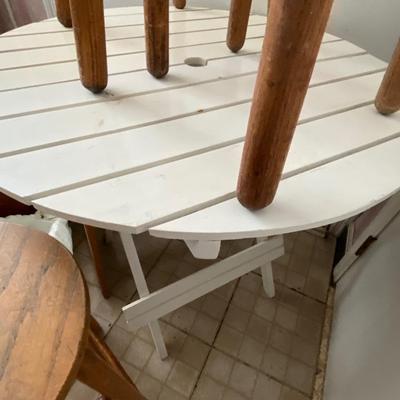 Bar stools, table lot bar stools, table folds, concrete planter tater bin as pictured