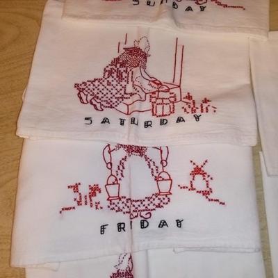 HAND EMBROIDERED FLOUR SACK KITCHEN TOWELS