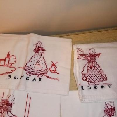 HAND EMBROIDERED FLOUR SACK KITCHEN TOWELS