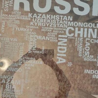 1 of a kind Glass Dining Table with Countries Etched on Glass