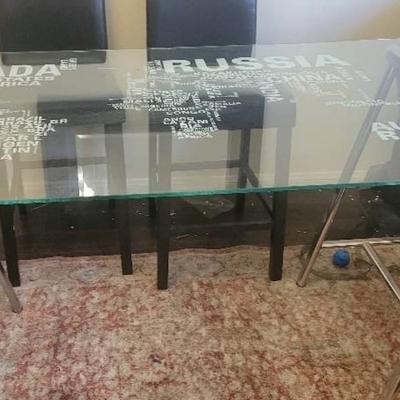 1 of a kind Glass Dining Table with Countries Etched on Glass