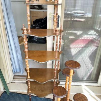 WOODEN FIVE SHELF STAND AND PLANT STAND