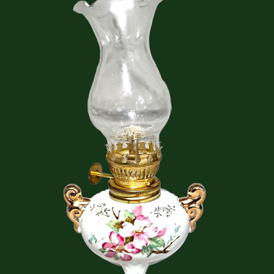2 Vintage Norcrest Japan Ivory Porcelain Miniature Finger Oil Lamps