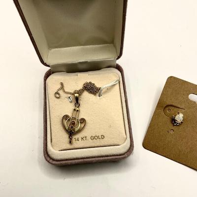 1671 Antique 14k Yellow Gold Enamel Pendant and Chain (as-Is) with 14k Yellow Gold Opal Earrings